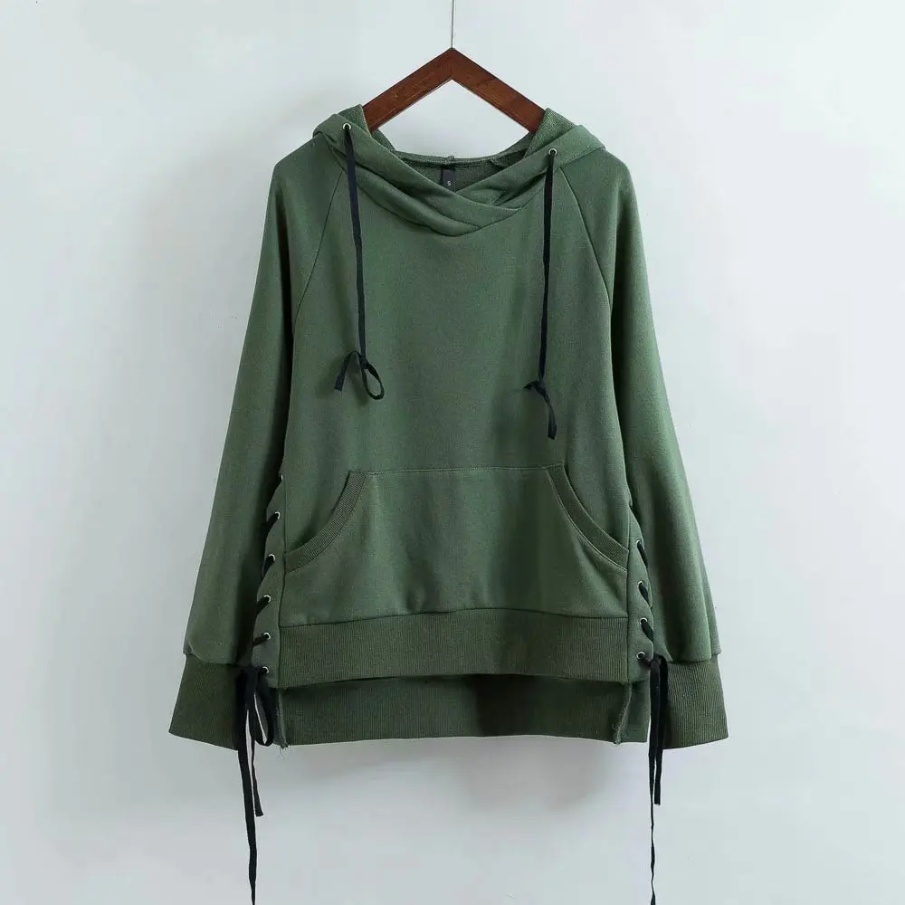 army green Женская толстовка уличная Толстовка на шнуровке Moletom Survetement толстовка с заклепками - Цвет: army green