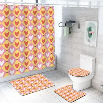 

Floral Obscure pattern bathroom sets with Waterproof Polyester Shower Curtain flannel floor mat toilet lid cover U-shaped pad