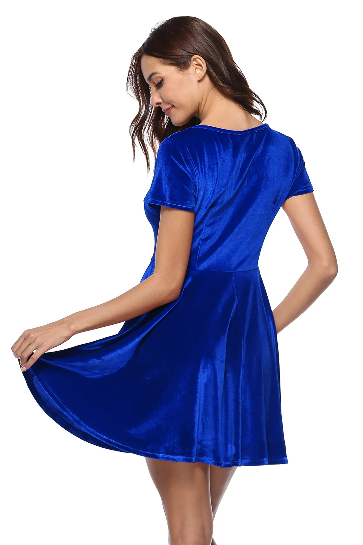 Мини сексуальное короткое облегающее платье для ночного клуба вечерние платья с круглым вырезом трапециевидной формы золотистого бархата Женская свободная фиолетовая синяя и красная одежда