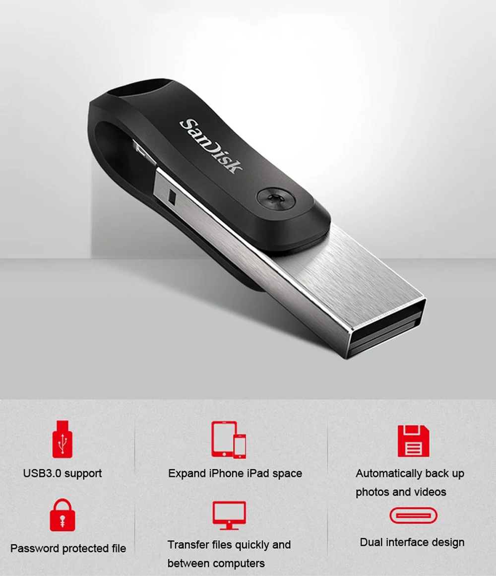 SanDisk SDIX60N двухцелевой поворотный USB3.0 флэш-накопитель 128GB 256GB металлический U накопитель OTG разъем Lightning для iPhone/iPad/PC