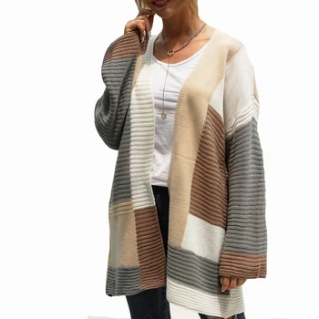 

Autumn Winter knit cardigan coat 2019 Women Sweaters geometric colorblock loose cardigans female Womens Knitted outwear cardigan