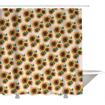 

Bathroom Shower Curtains Watercolor Sunflower Painting Waterproof Polyester Fabric Bath Curtain Set with Hooks