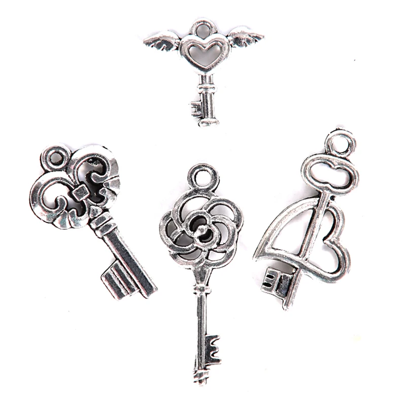 1Set Fashion Antique Silver Mixed Key Jewelry Charms Pendant Carfts DIY Finding Wholesale
