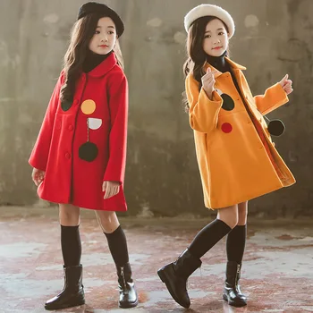 

Autumn Winter Girls Jackets Fashion Thick Woolen Kids Coat Jacket Warm Long Outerwear Children Clothes 4-13 Years