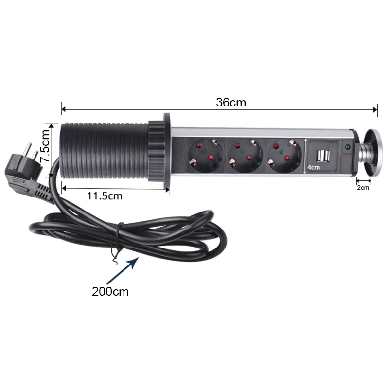  Hot Sale 16A 3 Power Socket 2 Usb Charging Port Kitchen Table Desktop Sockets Retractable Counterto - 4000391199143