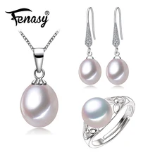 Fenasy натуральный пресноводный жемчуг ювелирные наборы Жемчужное ожерелье 925 стерлингового серебра Висячие серьги для женщин милые вечерние кольца
