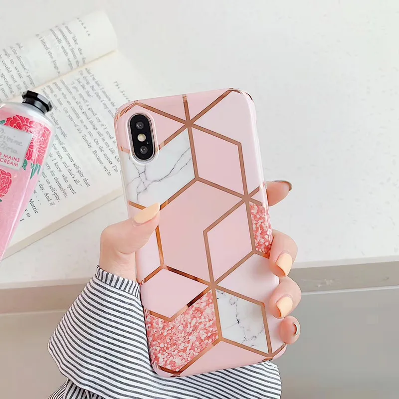 style2 Модный гальванический геометрический мраморный чехол для телефона для iPhone 6 6S 7 8 Plus X 11 Pro Max XR XS Max мягкий IMD чехол-накладка - Цвет: style2