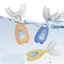 Brosse à dents créative en Silicone pour enfants, en forme de U, manche Vertical, brosse à dents pour bébé avec bouche, nettoyage à 360 ° 