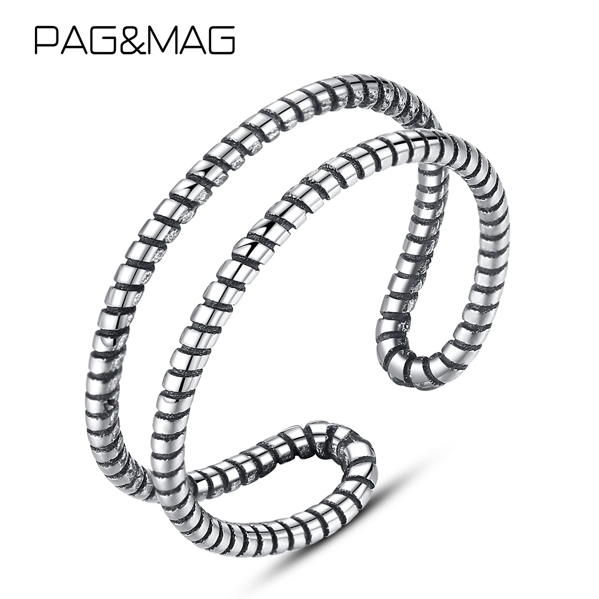PAG&ampMAG 100% 925 Sterling Silver Embossed Pattern Layerd Finger Ring Vintage Style Hollow Adjustable Rings Fine Jewelry SR0141 |