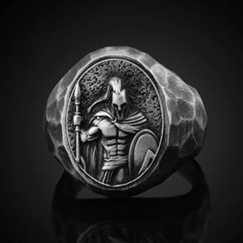 Spartan Warrior Helmet Ring For Men Gothic Punk Viking Norse Rune Warrior Rings Totem Amulet Jewelry
