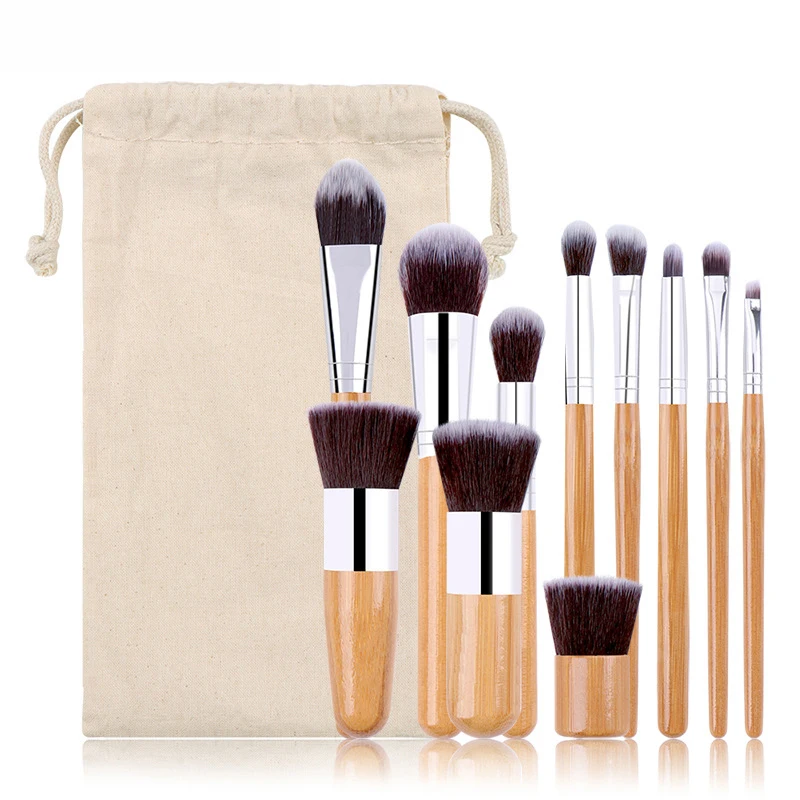 

11Pcs Bamboo Makeup Brushes Set Eye Shadow Foundation Powder Eyeliner Eyelash Lip Make Up Brush Cosmetic Beauty Tool for Beauty