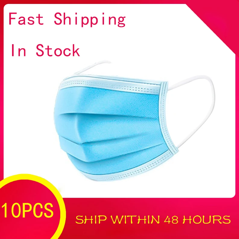 

10PCS Profession 3 Layer Disposable Mouth Mask Non Woven Anti-dust Face Masks Safe Breathable Protetive Respirator As Ffp3 Mask