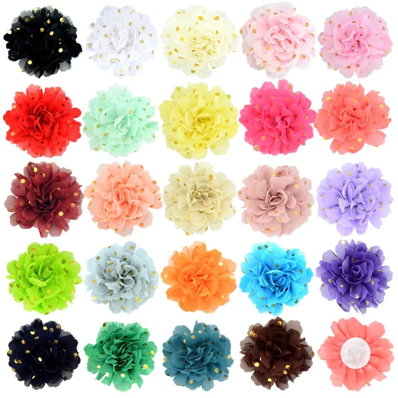 

10 PCS/lot Bronzing Chiffon Big Flower Hair Accessories Gold Polka Dot Hairpins for Girls Kids DIY Handmade Clothing Accessories