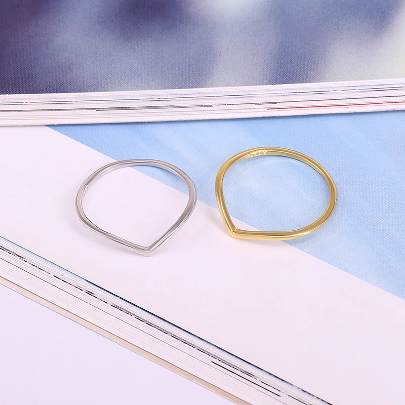 925 Sterling Silver Rings for Women Anti-allergy Smooth Couple Wedding Rings V Shape Smooth Slim Knuckle silver rings silver ring wedding rings