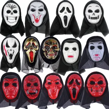

Halloween devil mask horror headdress funny screaming skull mask red and white face props