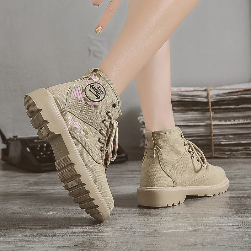 

Canvas Martin Boots Women's 2019 New Style Retro Students Chunky-Heel Boots WOMEN'S Boots Flat Locomotive Shoe Boots