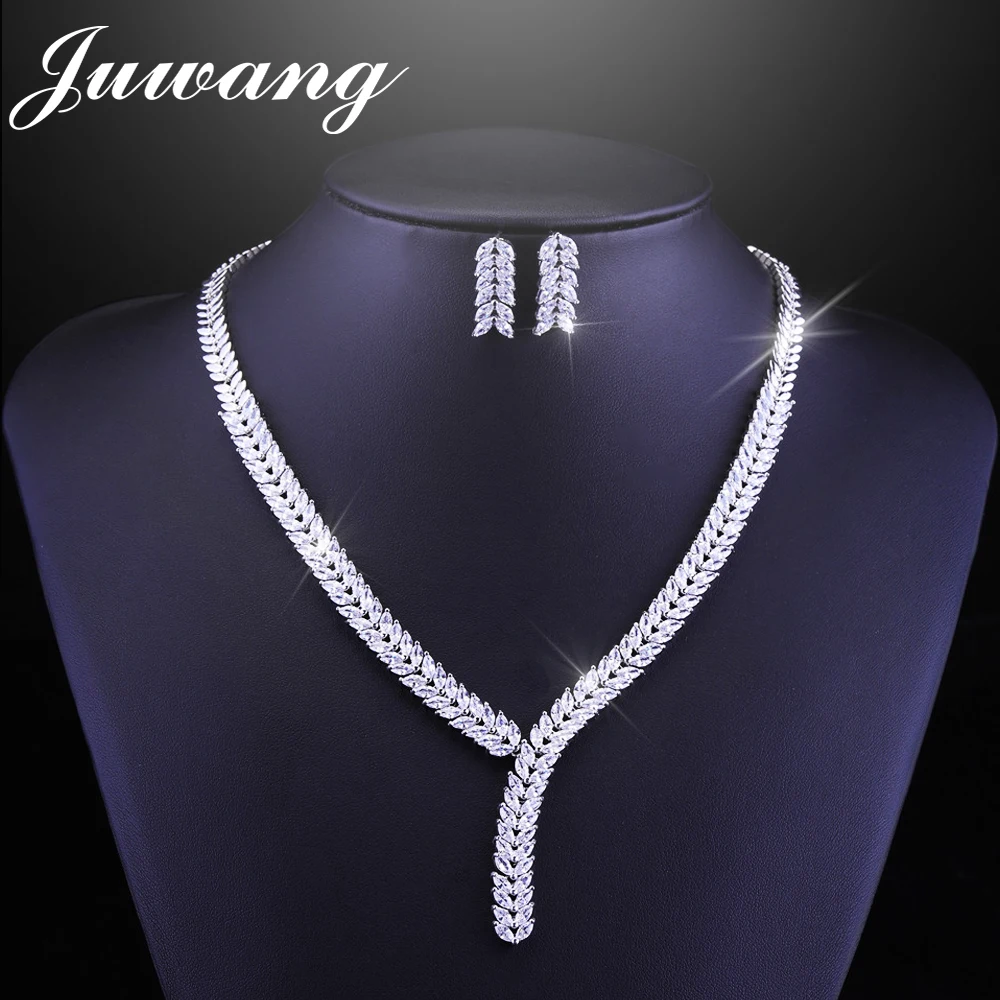 Cena JUWANG 2019 Dubai Jewelry Sets dla kobiety Zirconia luxury Brand Jewelry Set klasyczny damski naszyjnik ślubny kolczyki z kamieniem