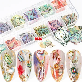 

12 Grids/Set Combined Nail Glitter Color-changing Abalone slices Holographic Hexagon Sequin Nail Art Decoration Manicure Set