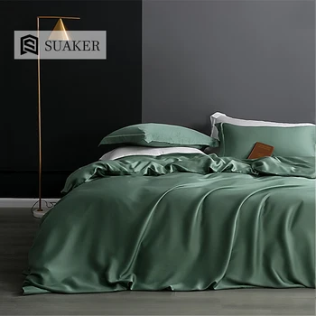 

Suaker Beauty Noble Green 100% Silk Bedding Set 25 Momme Duvet Cover Set Flat Sheet Bed Linen Pillowcase For Sleep Bed Set