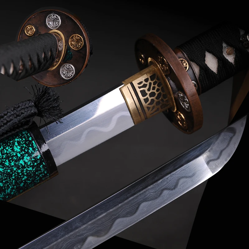 Зеленый Катана настоящая сталь меч японского в сложенном виде-сталь пластичный