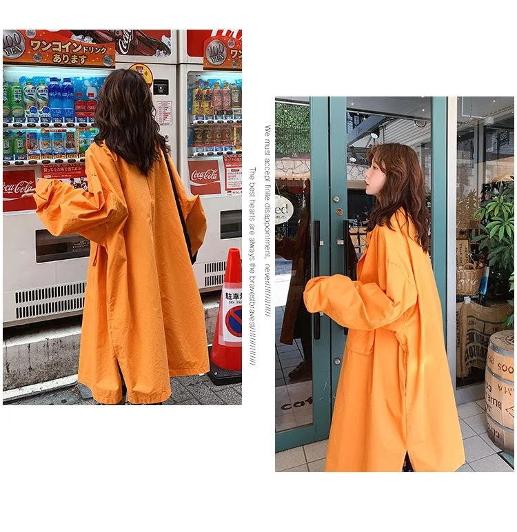 Одежда для фотосессии в стиле «Harajuku» с оранжевым отложным воротником и большим карманом, пальто-Тренч выше колена