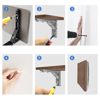 

Pack 2PCS Hardware Mounted Bench Adjustable Shelf Support Durable DIY Folding Triangle Wall Angle Bearing Bracket Home 8-20Inch