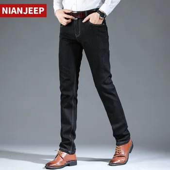 

NIAN JEEP Jeans Men Spring Autumn Mens Jeans Brand Cotton Straight Softener Black Jeans Denim Jean Homme Size 28-42