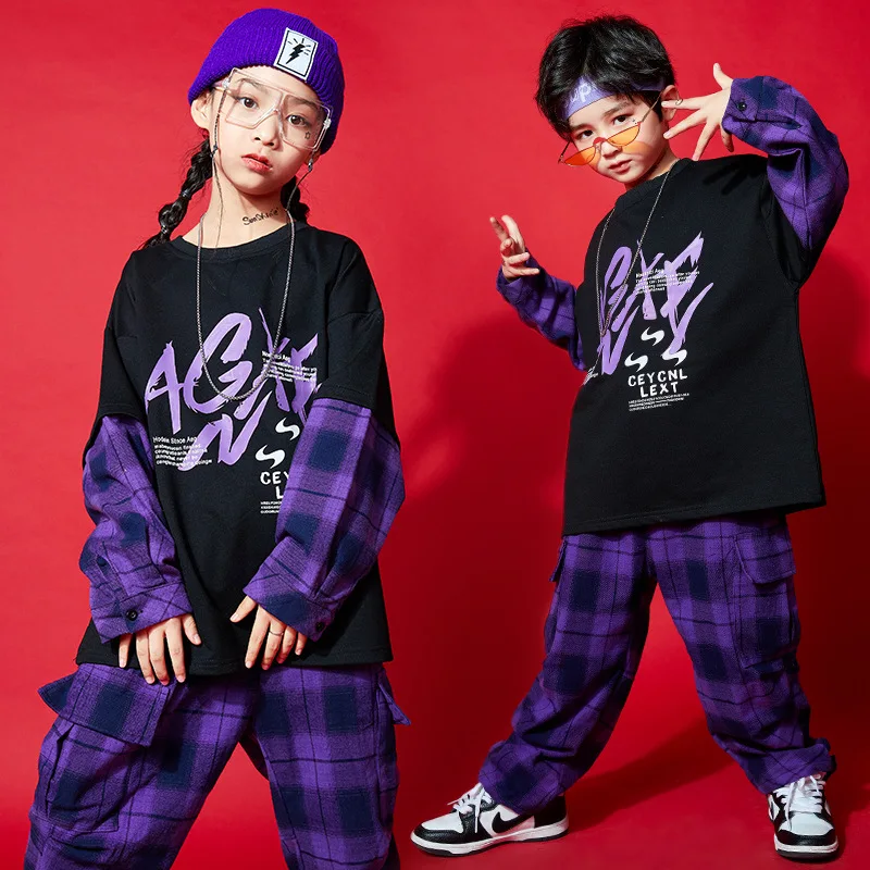 

Girls Fashion Black Purple Hip Hop Clothing Jacket Ds Jazz Dance Costume Ballroom Clothes Dancewear for Kids