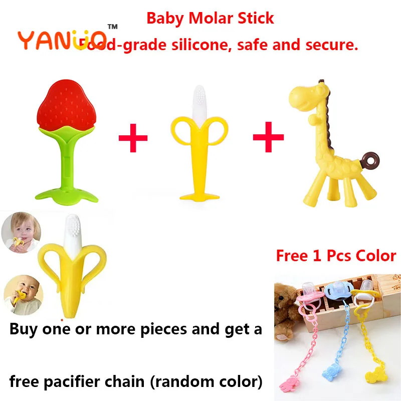 

for 3-12 months Baby Molar sticks Soft Elastic Silicone Strawberry Banana Giraffe Baby Infant Deciduous Teeth Mills Teether