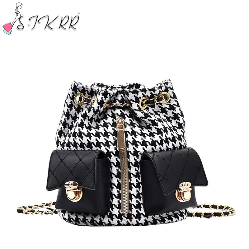 حقيبة ظهر من S.IKRR موديل 2021 مع سلسلة من القماش الكتاني مع حقيبة على شكل دلو حقيبة ظهر نسائية من الجلد بتصميم أنيق حقائب مدرسية للسيدات تحمل علامة تجارية حقائب نسائية