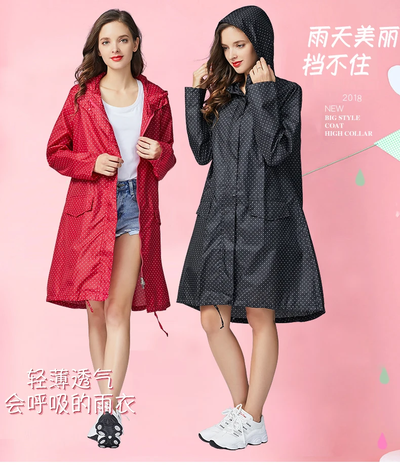 Freesmily Women's Stylish Rain Poncho Waterproof Rain Coat With Hood Sleeves and Pocket waterproof raincoat