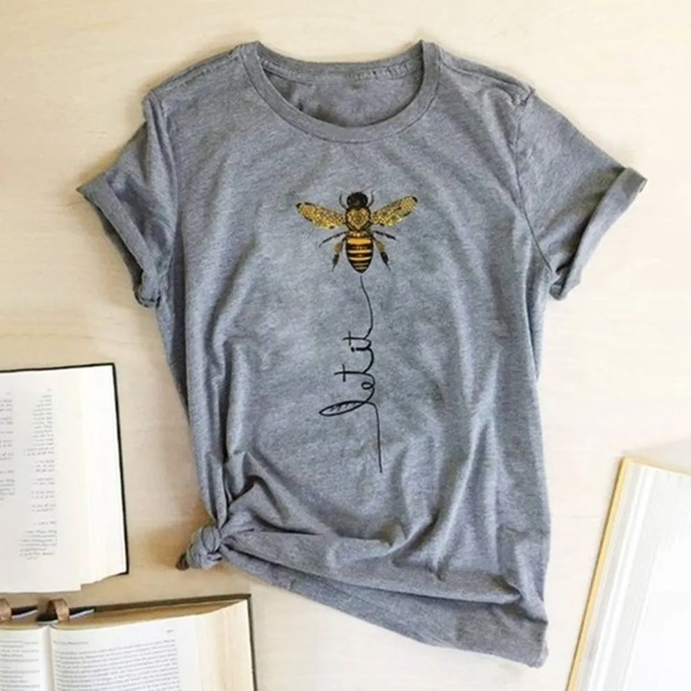 Hillbilly Women Bee Kind T-shirt Aesthetics Graphic Short Sleeve Cotton Polyester T Shirts Female Camisetas Verano Mujer 2020