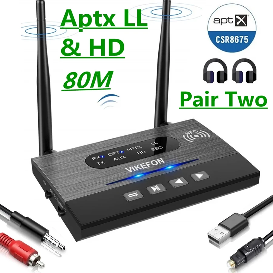 Receptor y transmisor de Audio para coche, adaptador inalámbrico de baja latencia HD, Bluetooth 5,0, 80M, CSR8675, Aptx, SPDIF, 3,5mm, 3,5, AUX, RCA, para TV y PC