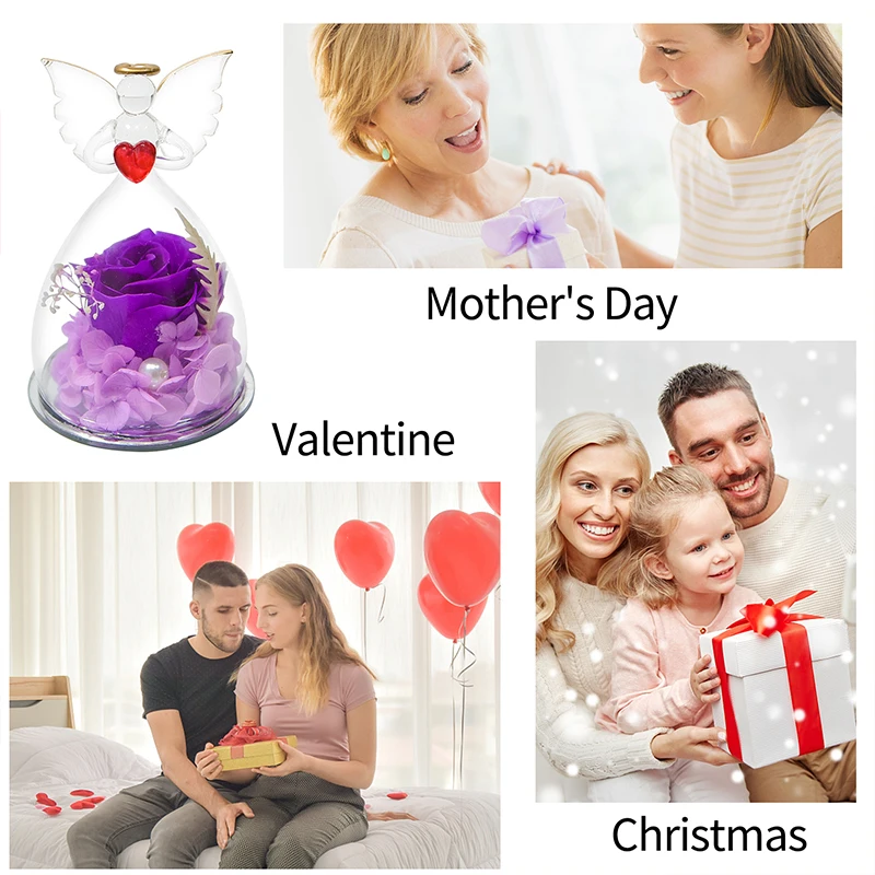 Angel Preserved Roses In Glass Forever Eternal Rose Flowers Gift Wedding Birthday Mother Valentine Day Christmas Gifts for Women_voghion.com