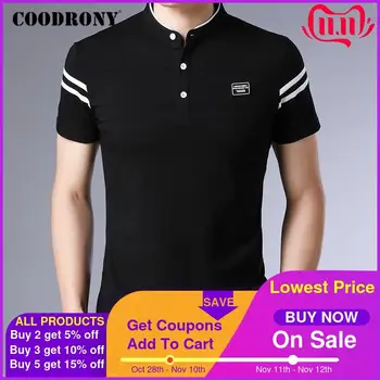 

COODRONY Brand Summer Short Sleeve T Shirt Men Cotton Tee Shirt Homme Streetwear Fashion Stand Collar T-Shirt Men Clothes C5096S