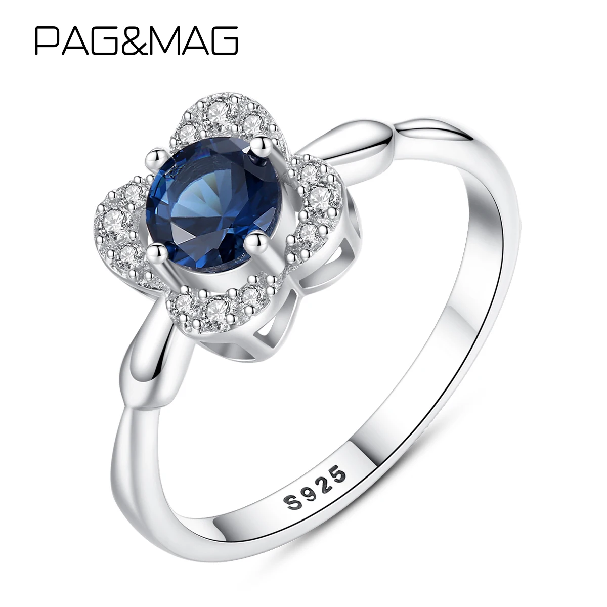 PAG &amp MAG 925 пробы Серебряное элегантное сапфировое массивное кольцо микро