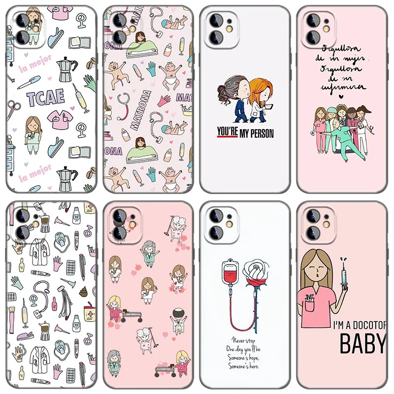 Cartoon Medicine Doctor Nurse Case For Apple iPhone 13 12 Mini 11 Pro Max XR X XS MAX 6 6S 7 8 Plus 5 5S SE 2020 Black Cover apple iphone 12 mini  case