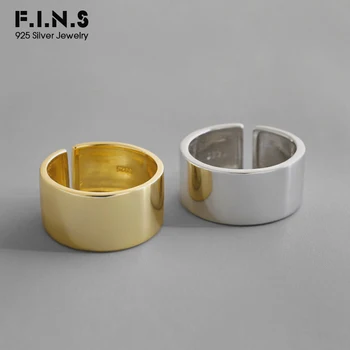 

F.I.N.S Two-tones S925 Sterling Silver Rings for Women Minimalist Wide Smooth Opening Cuff Glossy Korean Fashion Finger Ring