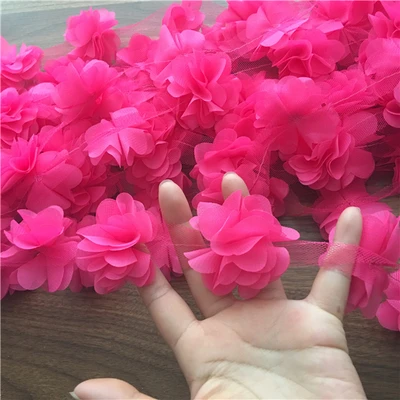 Elegant 24Pc 3D Chiffon Lace Floral Applique Trim for Bridal and Fashion Accessories