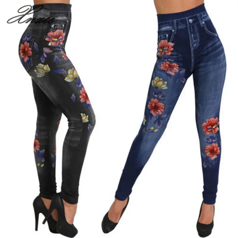 

Xnxee 2020 Women Stretch High Waist Jeans Floral Print Denim Trousers Black Pencil Pants Leggings Jeans Plus Size