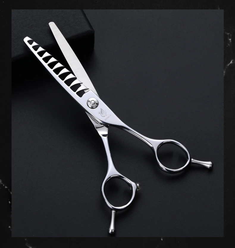 Dentes com Dentes Fenice Polegada Japonês Cabelo Desbaste Tesoura 10 Pequenos Profissional Cabeleireiro 70% 6.0 440c 5 Fenice 6.0 polegada japonês 440c cabelo desbaste