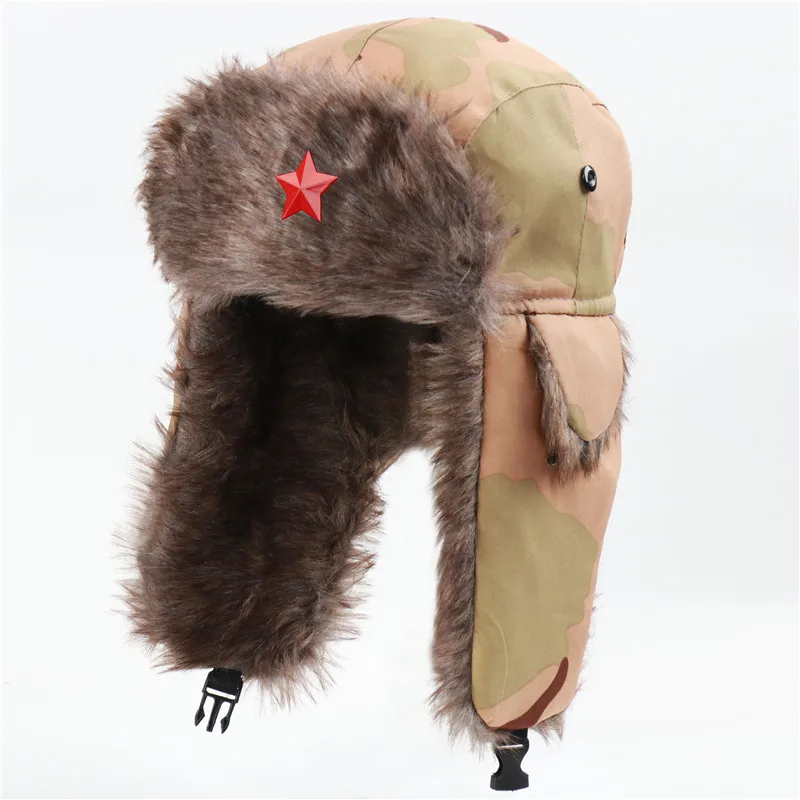 carhartt bomber hat CAMOLAND Winter Bomber Earflap Caps For Women Men Russia Soviet Army Military Bomber Hats Thermal Fleece Snow Caps mens winter bomber hats