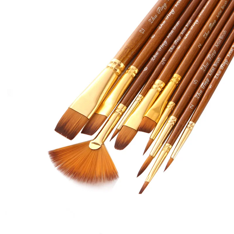 Watercolo-pincel de pintura de nailon con cabeza redonda, bolígrafo de dibujo de pintura acrílica, materiales de arte profesional, 10 Uds.