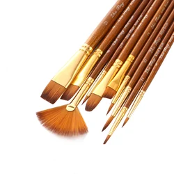10pcs Watercolo Paint Brush Pen Nylon Hair Round Head Pointed Paint Drawing Pen Acrylic Painting Pen Professional Art Supplies