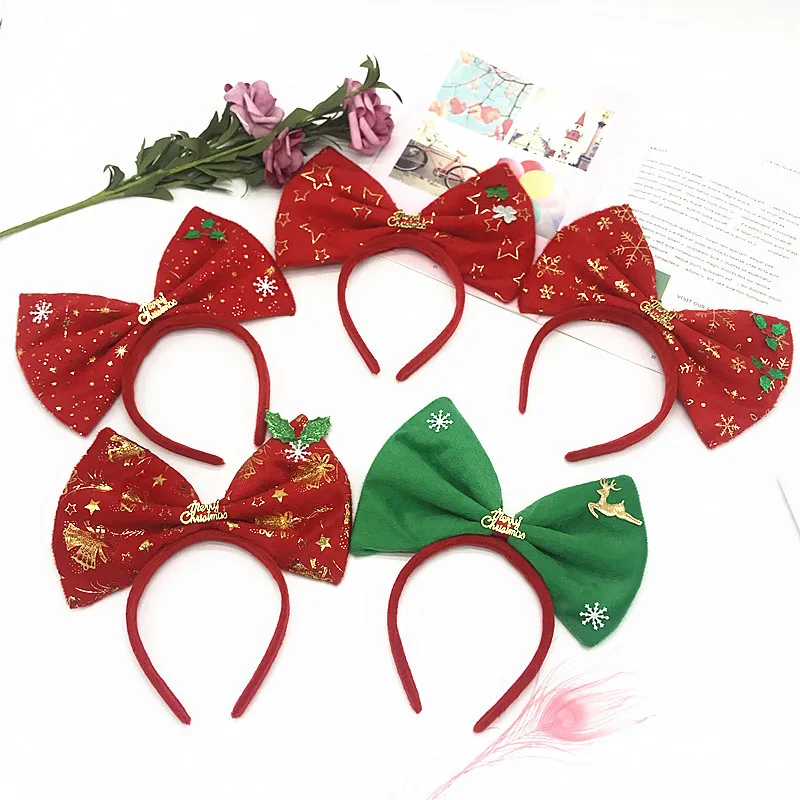 Navidad аксессуары для волос Праздничная повязка на голову Рождественская большая повязка на голову с бабочкой флисовый пояс лося рождественские украшения
