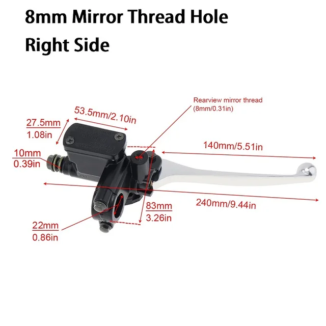 22MM M8/M10 Motorcycle Upper Front Brake Clutch Master Cylinder CNC Clutch Pump Reservoir Pump Lever Left Right for Honda Suzuk 8mm Mirror Right