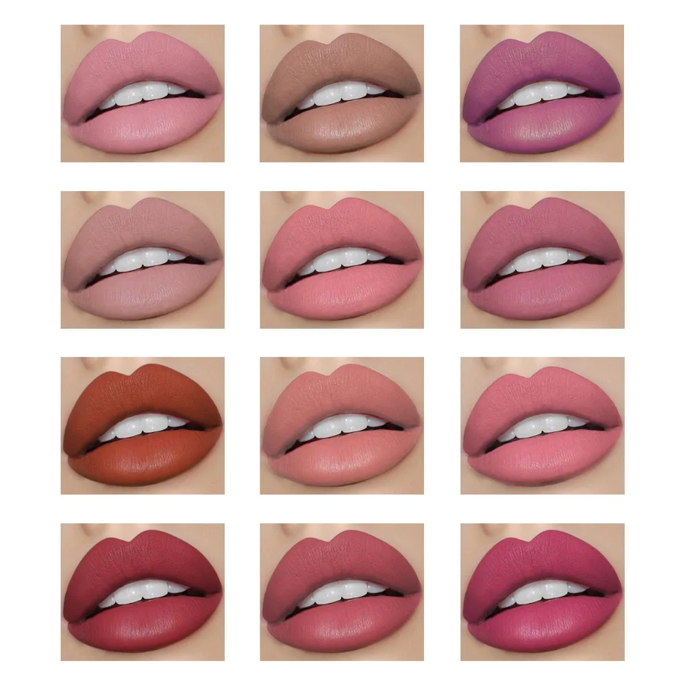 12 Colors Matte Lip Gloss Moisturizing Lipgloss Waterproof Lip Tint Long Lasting Nude Liquid Matte Lipstick 4