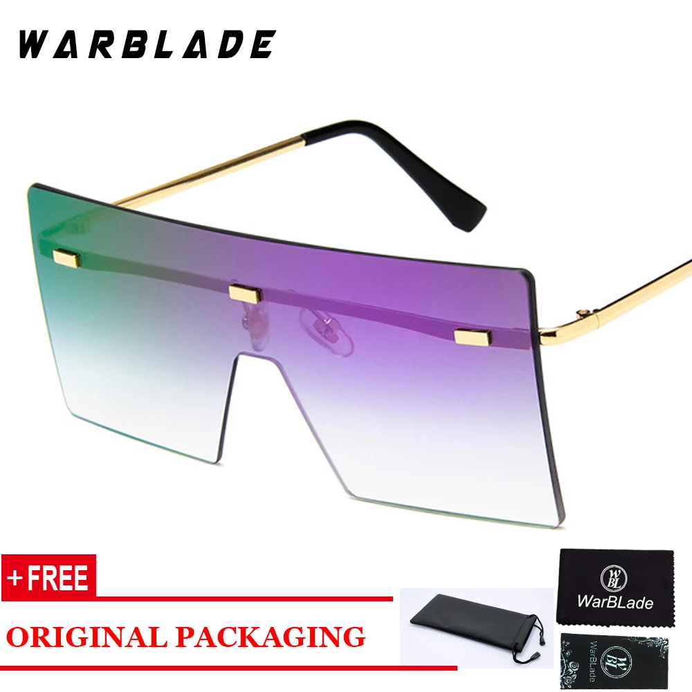 gold purple Женские солнцезащитные очки WarBLade, фирменный дизайн, уникальные квадратные негабаритные женские солнцезащитные очки s для женщин, винтажные металлические оправы для очков - Цвет линз: gold purple