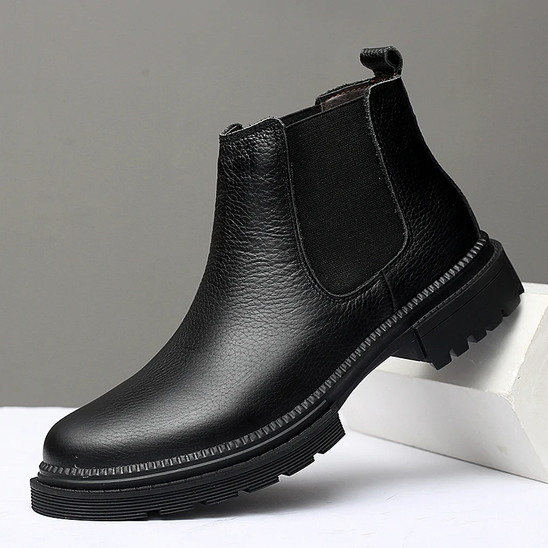 Winter Genuine Leather Ankle Chelsea Boots Men