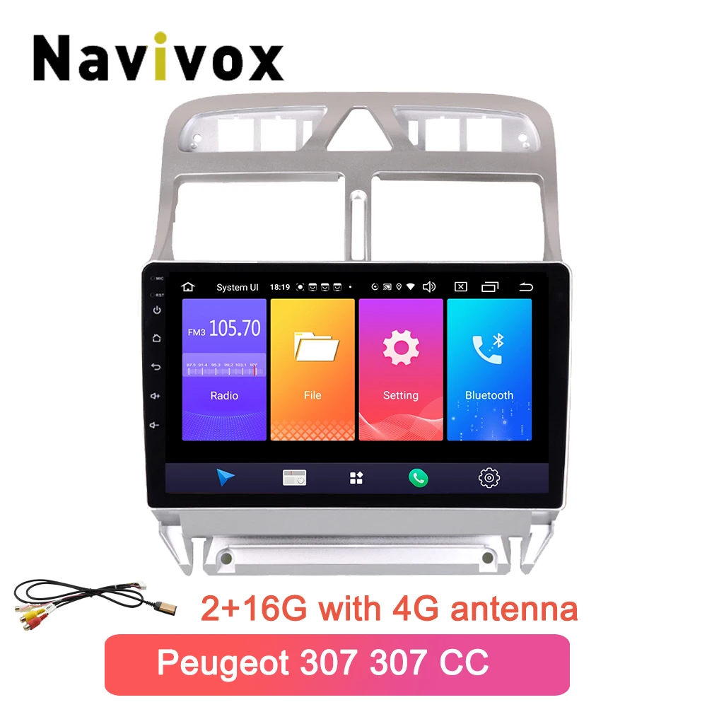 Navivox Android 8,1 2 din Автомобильный dvd-плеер gps навигация Мультимедиа для peugeot 307 307 CC 307SWC радио 2002-2013 стерео - Цвет: android 9.0 4G
